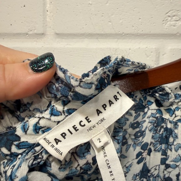 Apiece Apart Victoria Mock Dress Navy Blue Potpourri Sz Floral Ruffle Mini Slip - Picture 13 of 16